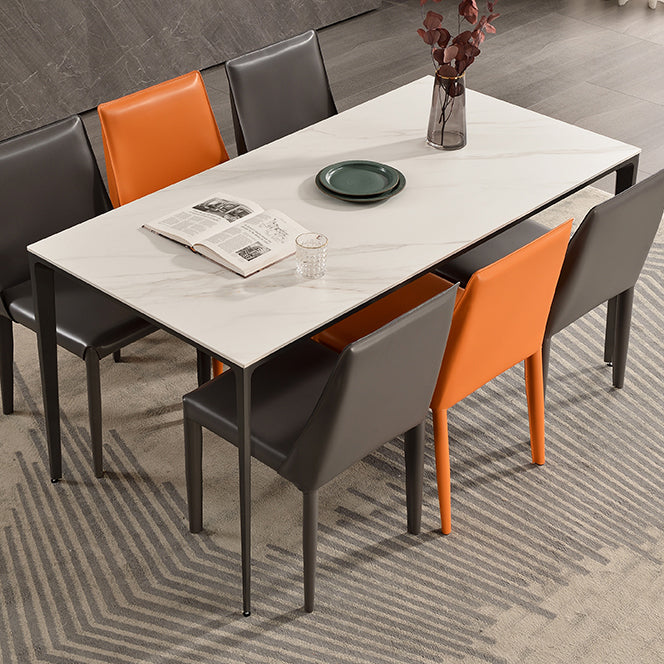 Contemporary Sintered Stone Dining Table 4 Legs Rectangular Table in White