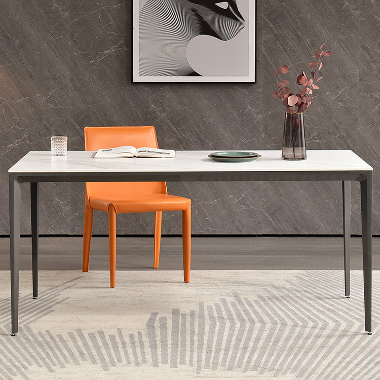 Contemporary Sintered Stone Dining Table 4 Legs Rectangular Table in White
