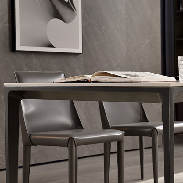 Contemporary Sintered Stone Dining Table 4 Legs Rectangular Table in White