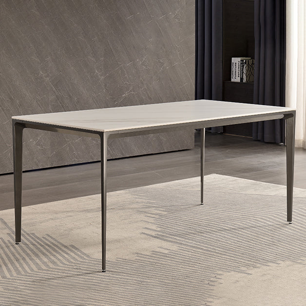 Contemporary Sintered Stone Dining Table 4 Legs Rectangular Table in White