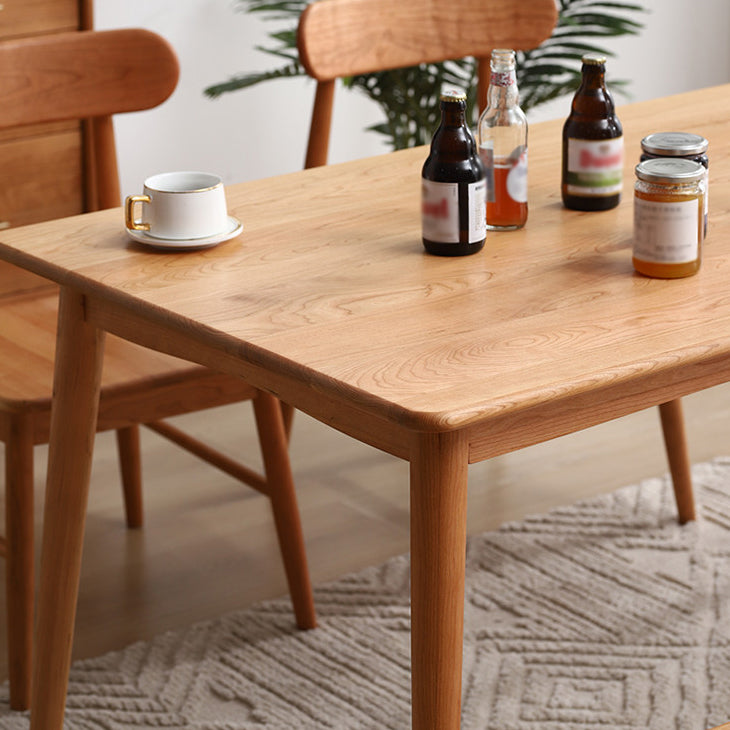 Contemporary Dining Table Cherry Solid Wood Table with 4 Legs for Kitchen Dinner Dining Room