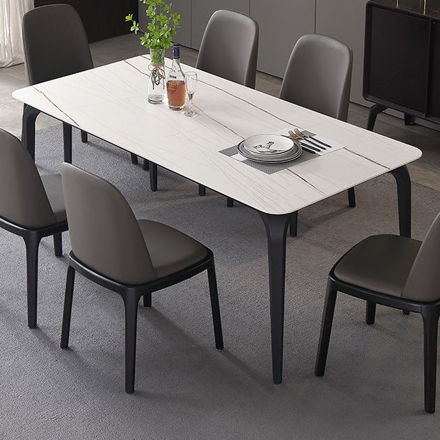 Contemporary Rectangle Dining Table Sintered Stone Dining Table with 4 Black Legs