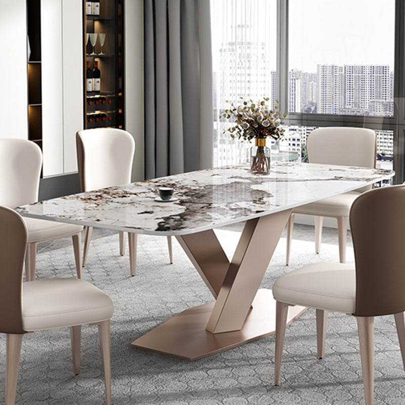 Metal Modern Rectangular Dining Table Sintered Stone Dining Table with Pedestal Base