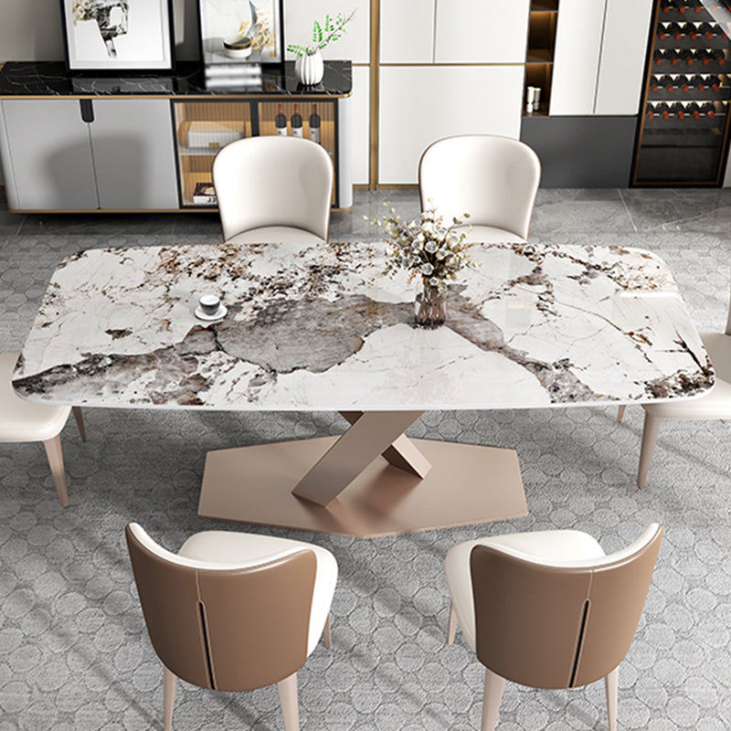 Metal Modern Rectangular Dining Table Sintered Stone Dining Table with Pedestal Base