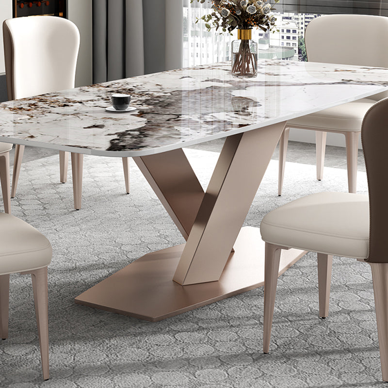 Metal Modern Rectangular Dining Table Sintered Stone Dining Table with Pedestal Base