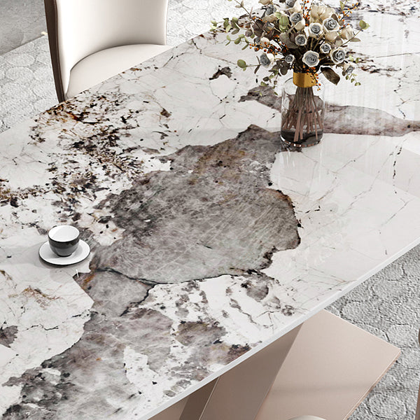 Metal Modern Rectangular Dining Table Sintered Stone Dining Table with Pedestal Base