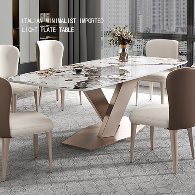 Metal Modern Rectangular Dining Table Sintered Stone Dining Table with Pedestal Base