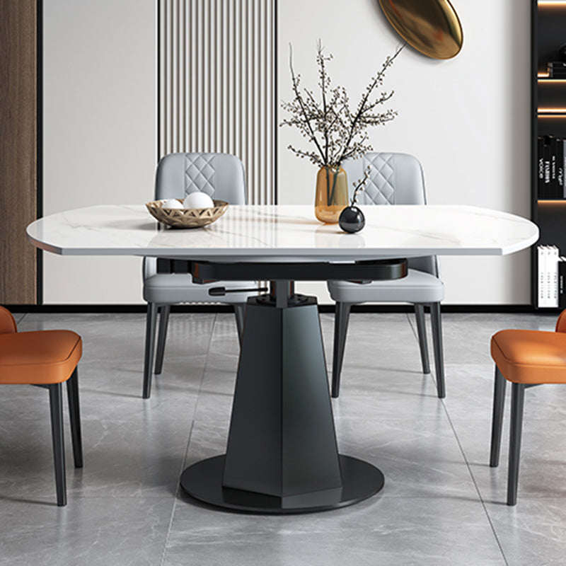 Modern Style Sintered Stone Dining Table Round Drop-Leaf Table with Pedestal