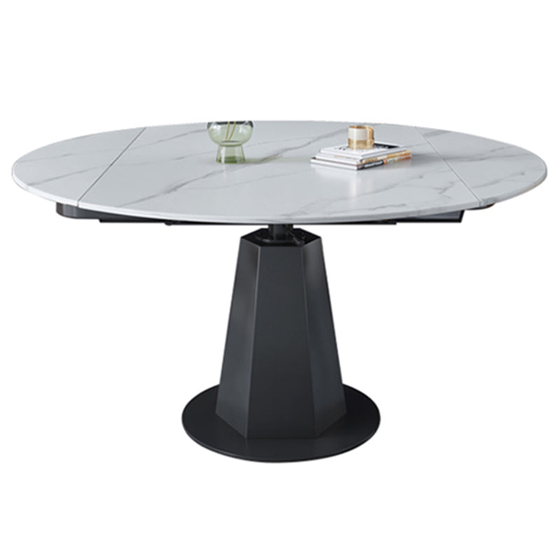 Modern Style Sintered Stone Dining Table Round Drop-Leaf Table with Pedestal