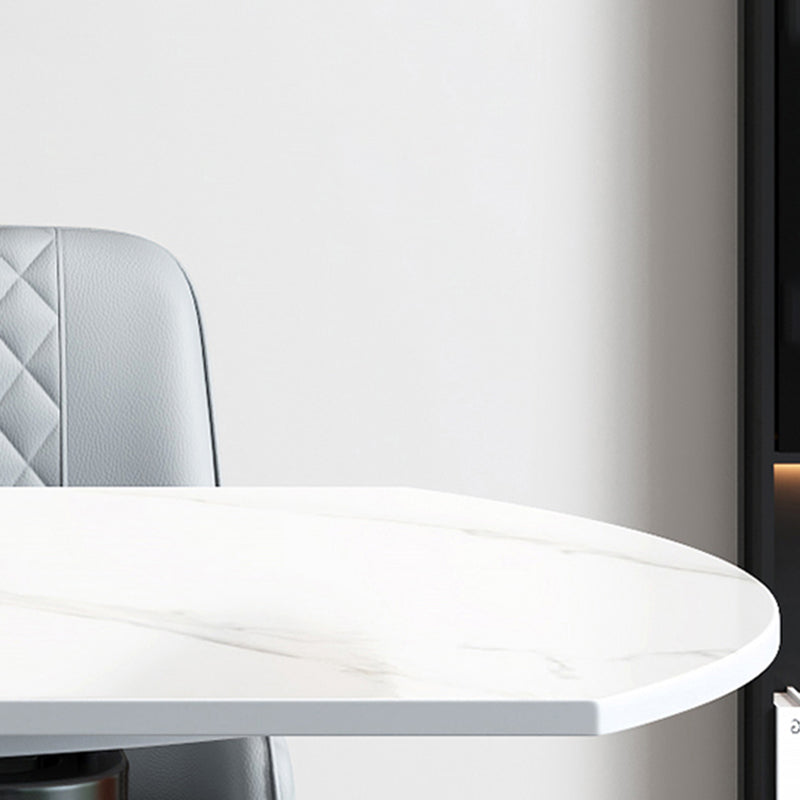 Modern Style Sintered Stone Dining Table Round Drop-Leaf Table with Pedestal