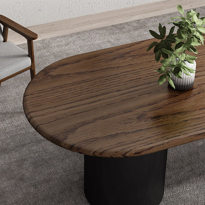 Table de salle à manger en bois foncé ovale Tableau de bois massif moderne avec piédestal double