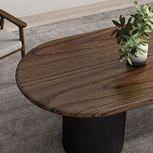 Table de salle à manger en bois foncé ovale Tableau de bois massif moderne avec piédestal double