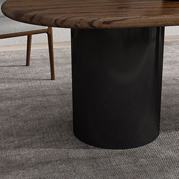 Table de salle à manger en bois foncé ovale Tableau de bois massif moderne avec piédestal double