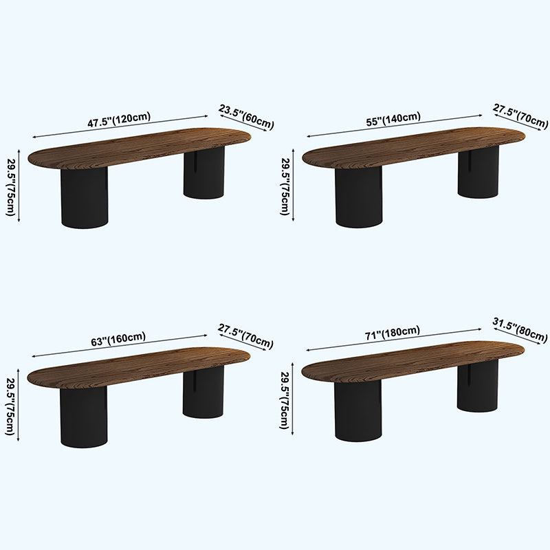 Table de salle à manger en bois foncé ovale Tableau de bois massif moderne avec piédestal double