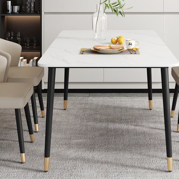 Mesa de comedor rectangular contemporánea de metal mesa de comedor de piedra sinterizada con 4 patas
