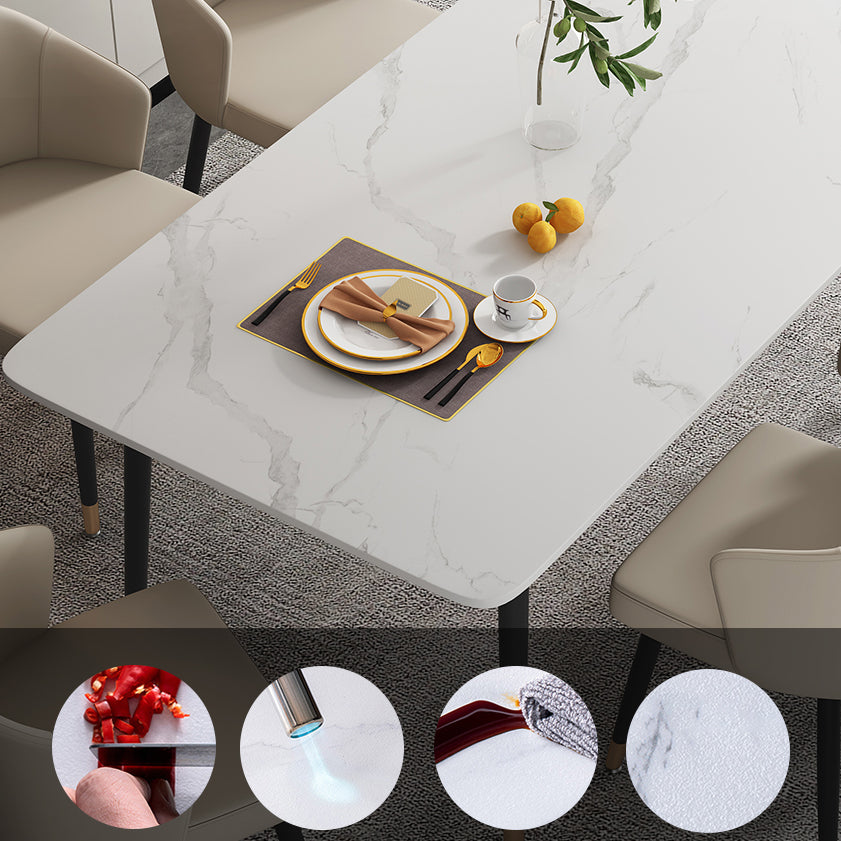 Mesa de comedor rectangular contemporánea de metal mesa de comedor de piedra sinterizada con 4 patas