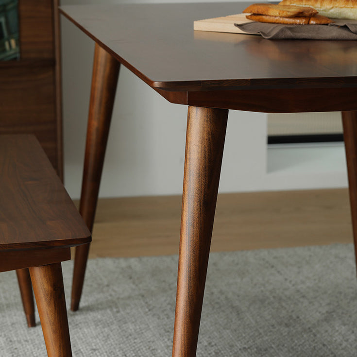 Rectangle Modern Style Dining Table Brown Tone Fixed Table with Solid Wood