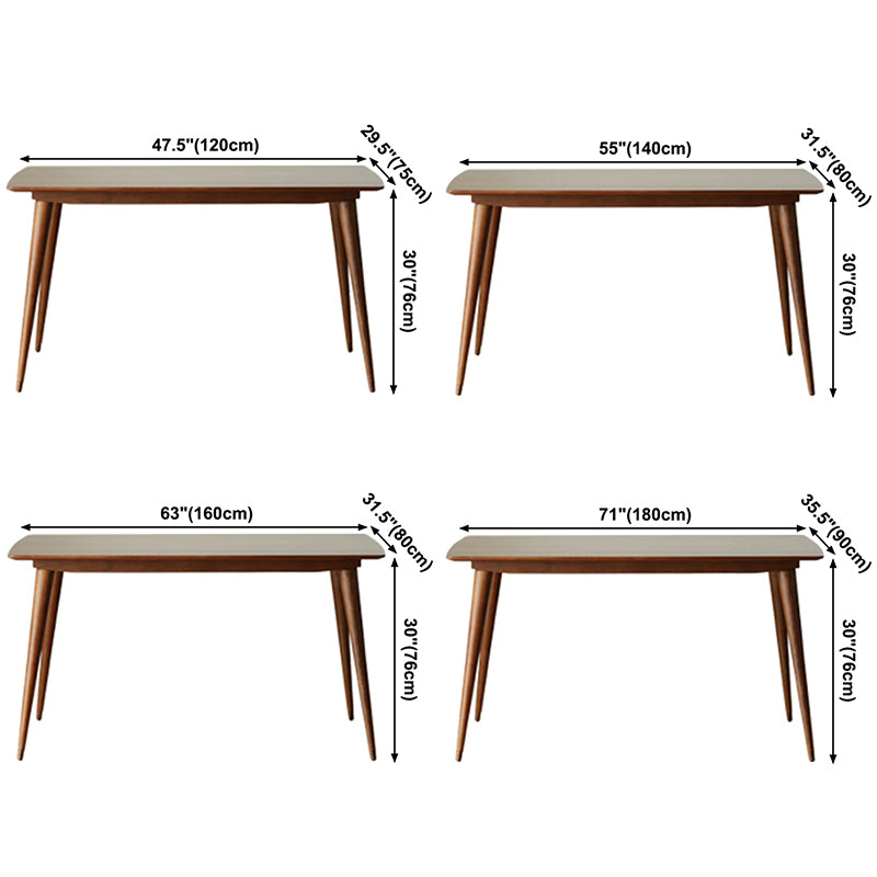 Rectangle Modern Style Dining Table Brown Tone Fixed Table with Solid Wood