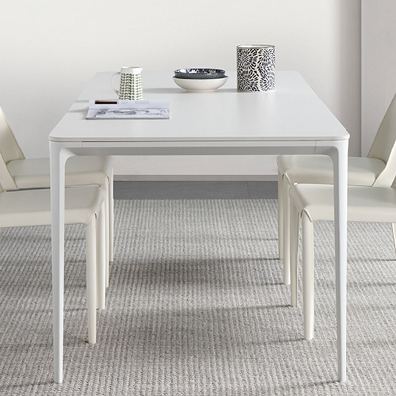 Modern White Kitchen Dining Table Sintered Stone Rectangle Dining Table with 4 Legs Base