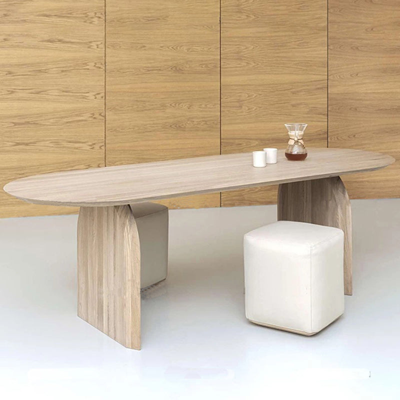 Oval Pine Solid Wood Table Modern Dining Table with Wooden Double Pedestal for Restaurant