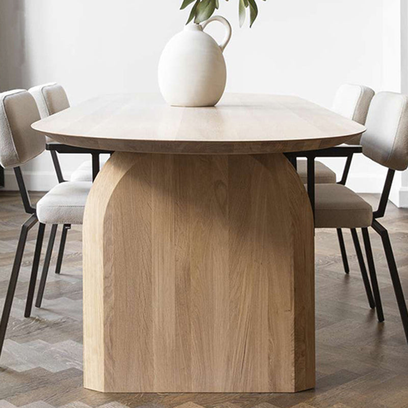 Table de bois massif en pin ovale table à manger moderne avec piédestal double en bois pour restaurant
