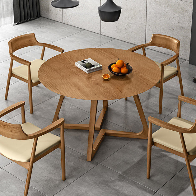 Contemporary Round Dining Table Pine Solid Wood Table with Double Pedestal for Home Kitchen Dinner