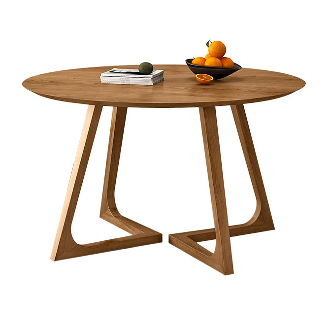 Contemporary Round Dining Table Pine Solid Wood Table with Double Pedestal for Home Kitchen Dinner