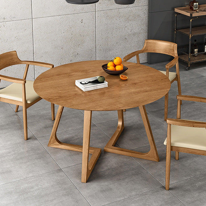 Eigentijdse ronde eettafel dennen vaste houten tafel met dubbele voetstuk