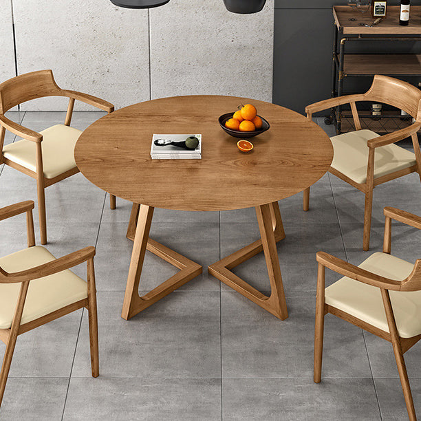 Eigentijdse ronde eettafel dennen vaste houten tafel met dubbele voetstuk
