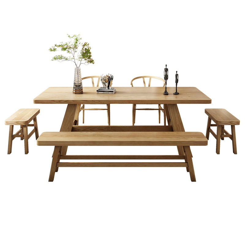 Mesa de comedor de caballete rectángulo colección de comedor de madera maciza para interiores