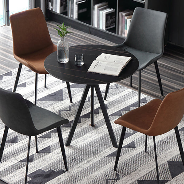Moderne stijl gesinterde stenen eettafel zwarte ronde tafel met 3 poten