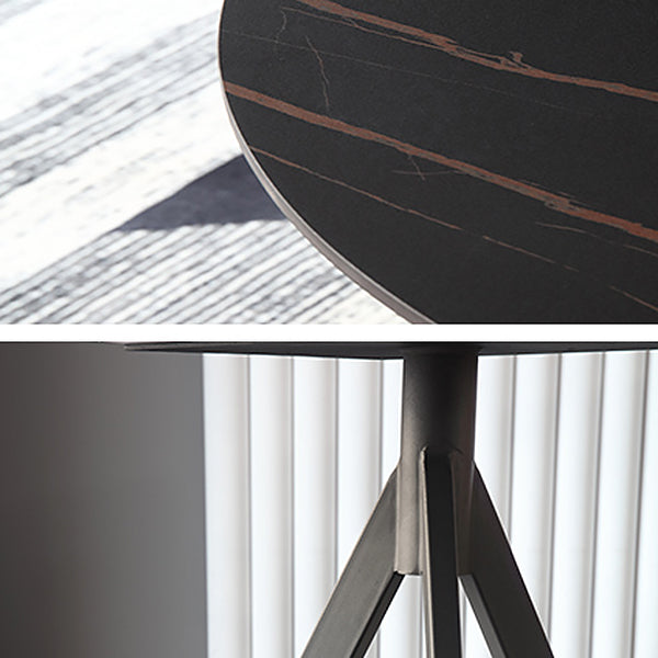 Moderne stijl gesinterde stenen eettafel zwarte ronde tafel met 3 poten