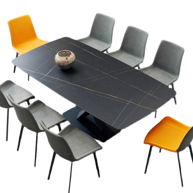 Mesa de comedor rectangular moderno de metal mesa de comedor de piedra sinterizada con base de pedestal