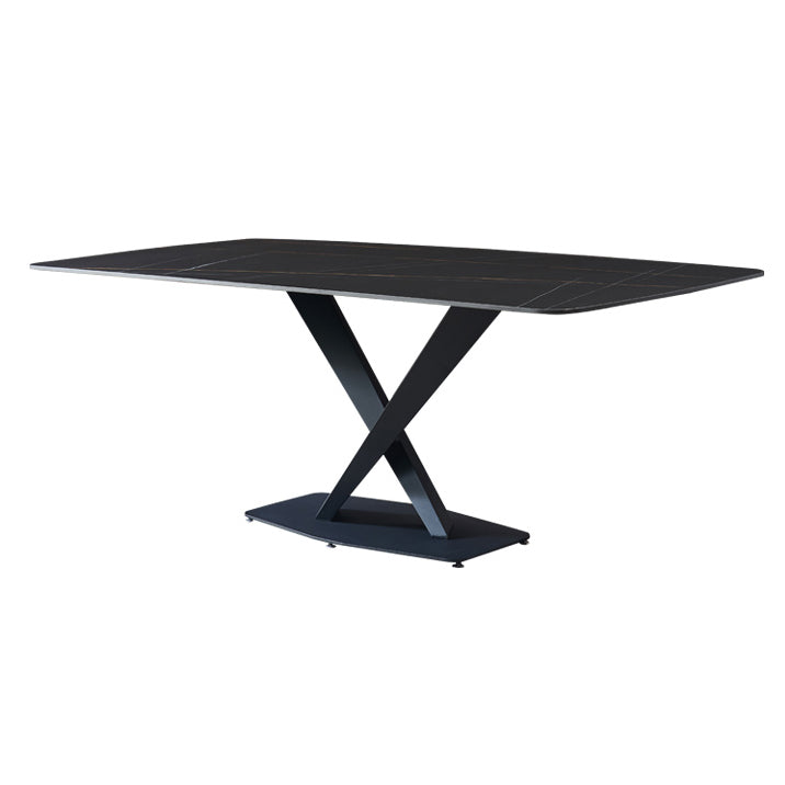 Mesa de comedor rectangular moderno de metal mesa de comedor de piedra sinterizada con base de pedestal