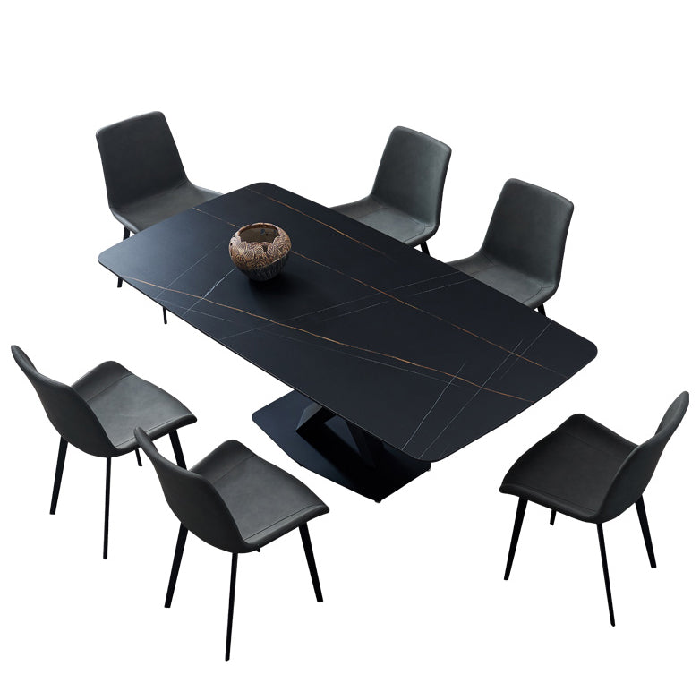 Mesa de comedor rectangular moderno de metal mesa de comedor de piedra sinterizada con base de pedestal