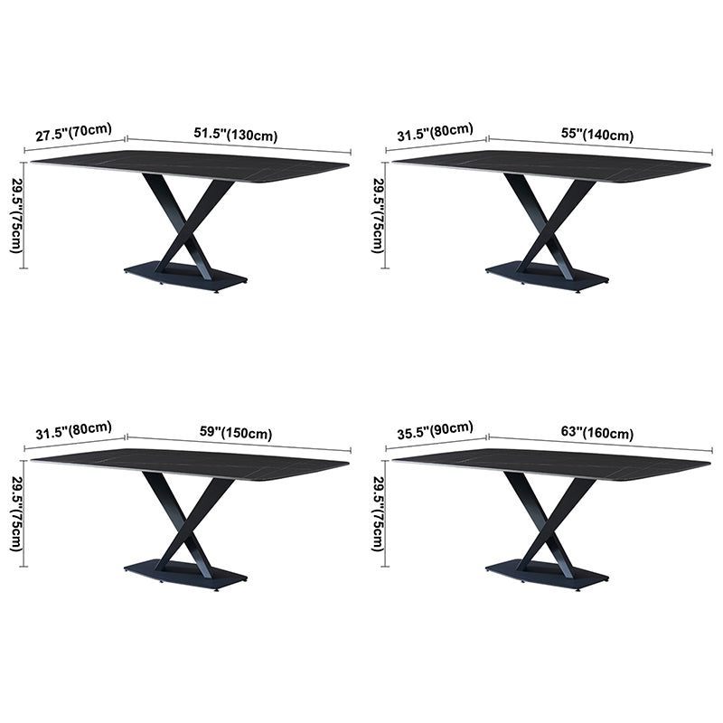 Mesa de comedor rectangular moderno de metal mesa de comedor de piedra sinterizada con base de pedestal