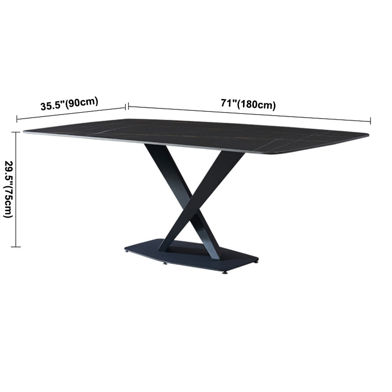Mesa de comedor rectangular moderno de metal mesa de comedor de piedra sinterizada con base de pedestal