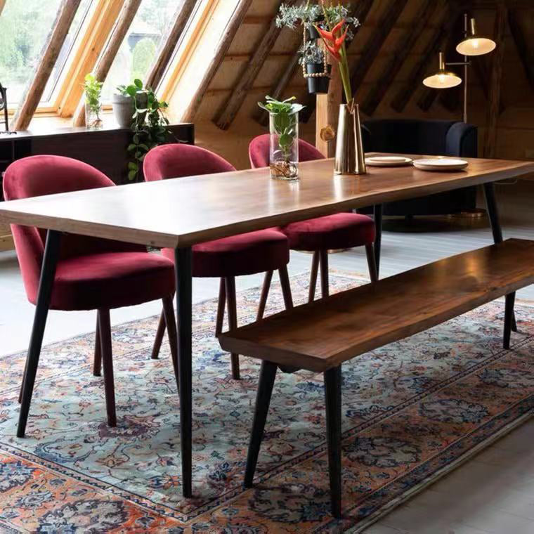 Modern Solid Wood Kitchen Dining Table Standard Rectangle Dining Table with 4 Legs Base