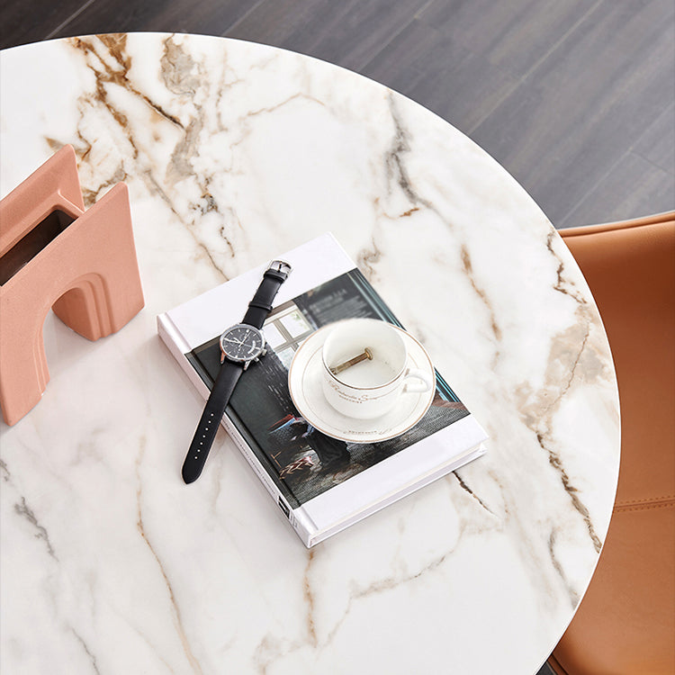 Tavolo da pranzo in pietra sinterizzato in stile moderno bianco tavolo da pranzo a base di tulipani rotondi