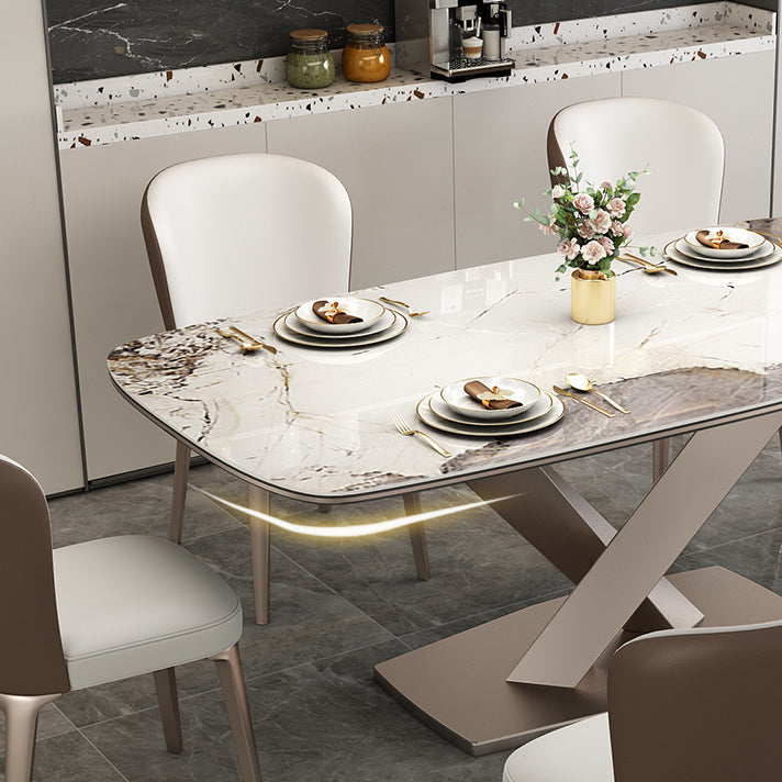 Tavolo da pranzo rettangolare contemporaneo in metallo tavolo da pranzo in pietra sinterizzata con base di piedistallo