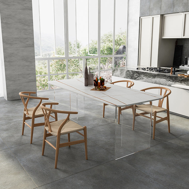 Mesa de comedor rectangular moderna Mesa de comedor de piedra sinterizada con pedestal acrílico transparente
