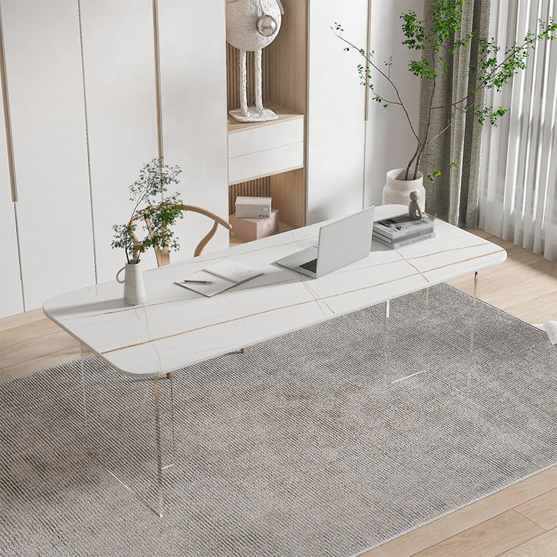 Mesa de comedor rectangular moderna Mesa de comedor de piedra sinterizada con pedestal acrílico transparente
