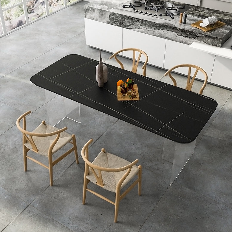 Mesa de comedor rectangular moderna Mesa de comedor de piedra sinterizada con pedestal acrílico transparente