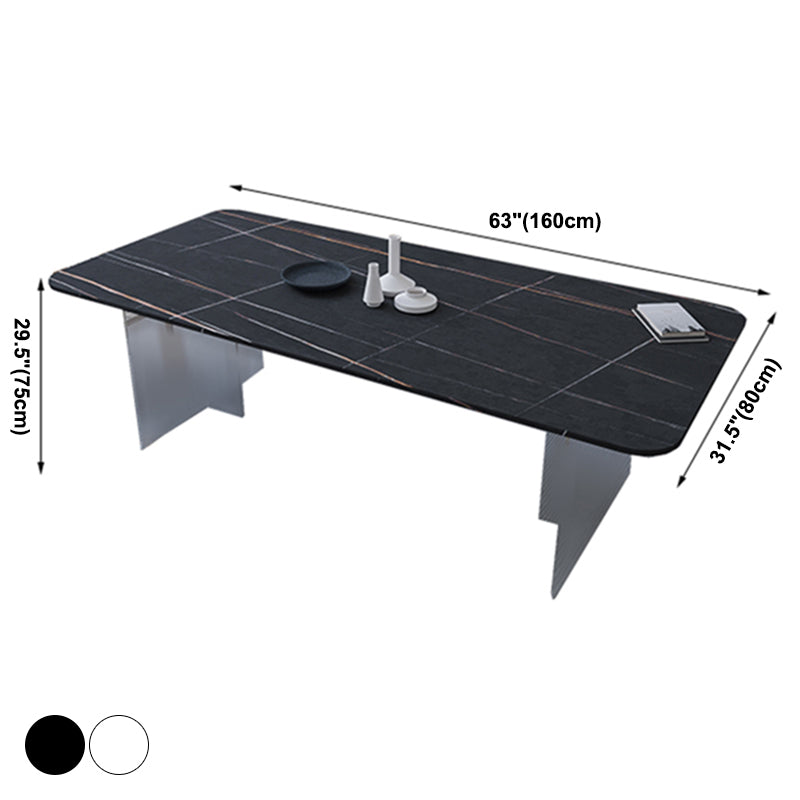 Mesa de comedor rectangular moderna Mesa de comedor de piedra sinterizada con pedestal acrílico transparente