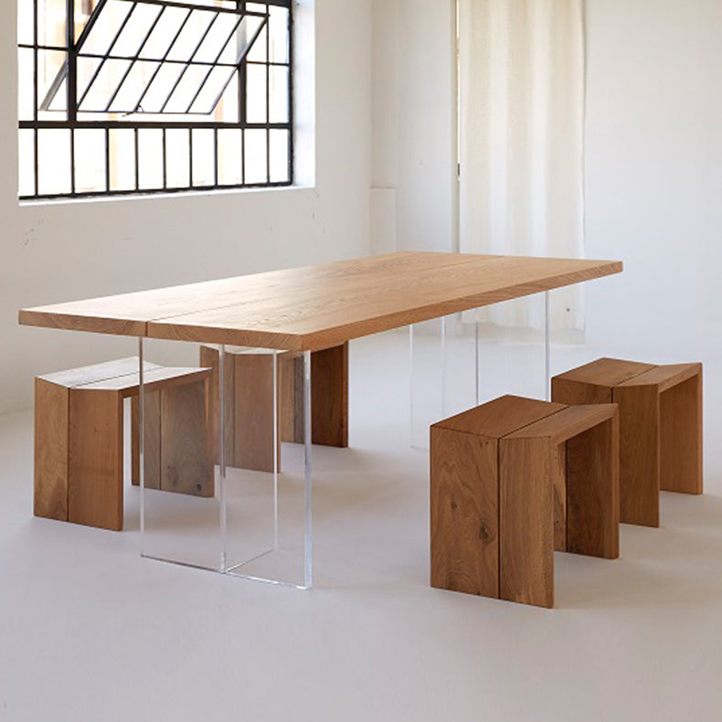 Rectangle Solid Wood Brown Tone Dining Table Simplicity Double Pedestal Table for Dining Room