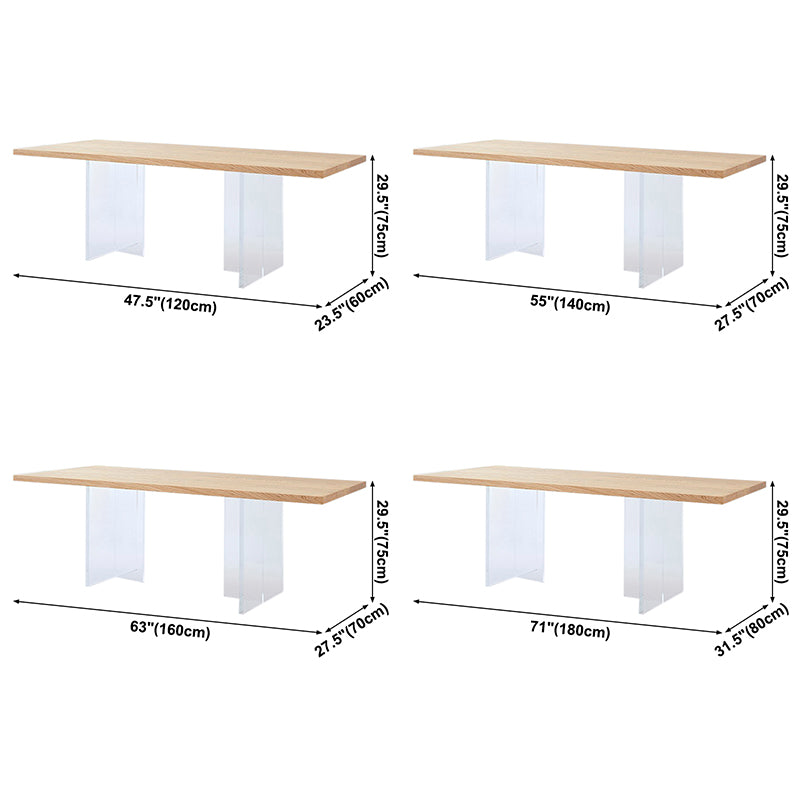 Rectangle Solid Wood Brown Tone Dining Table Simplicity Double Pedestal Table for Dining Room