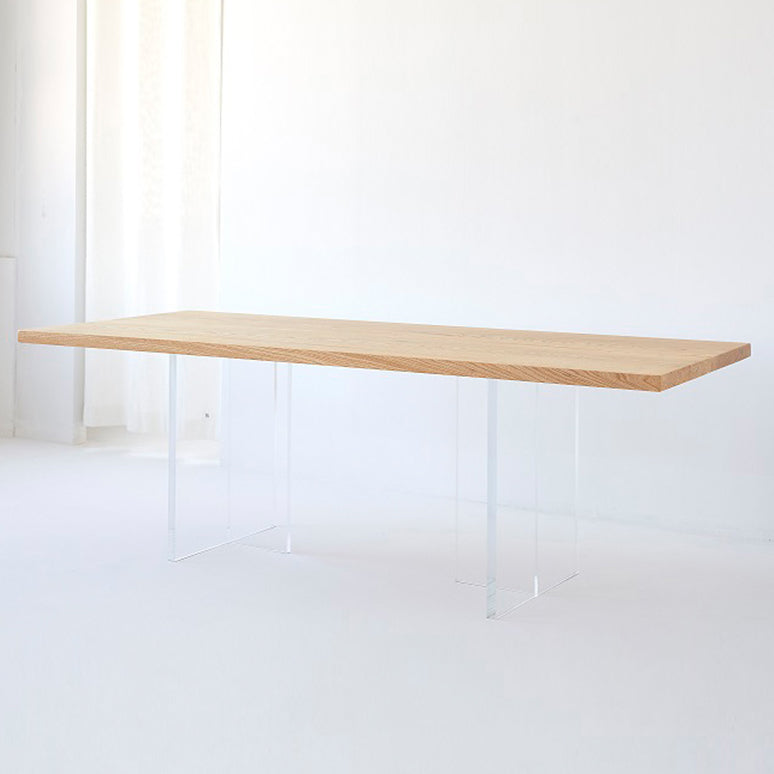 Rectangle Solid Wood Brown Tone Dining Table Simplicity Double Pedestal Table for Dining Room