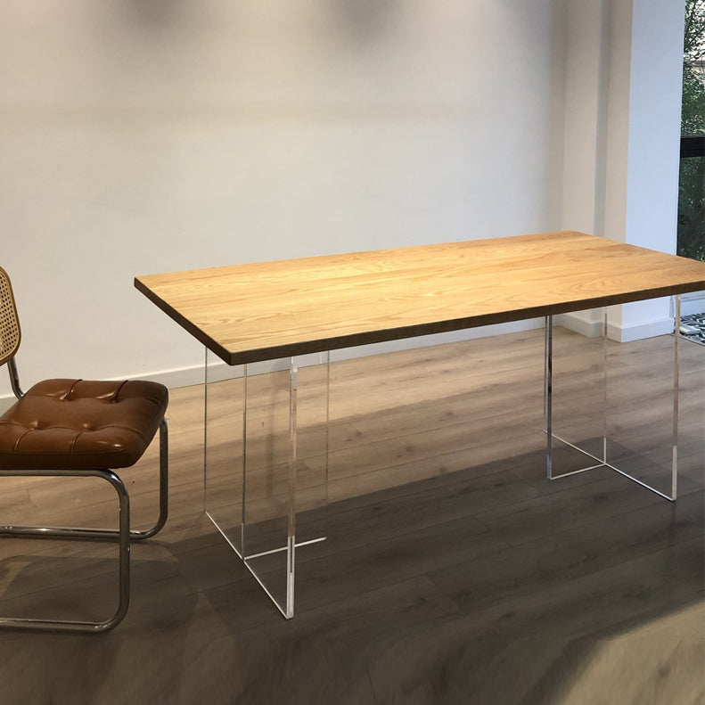 Rectangle Solid Wood Brown Tone Dining Table Simplicity Double Pedestal Table for Dining Room
