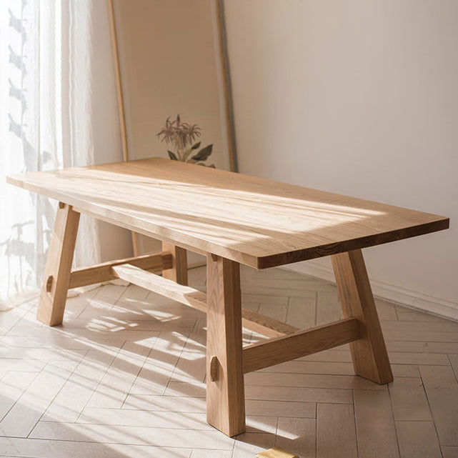 Modern Khaki Kitchen Dining Table Solid Wood Rectangle Shape Dining Table with Trestle Base
