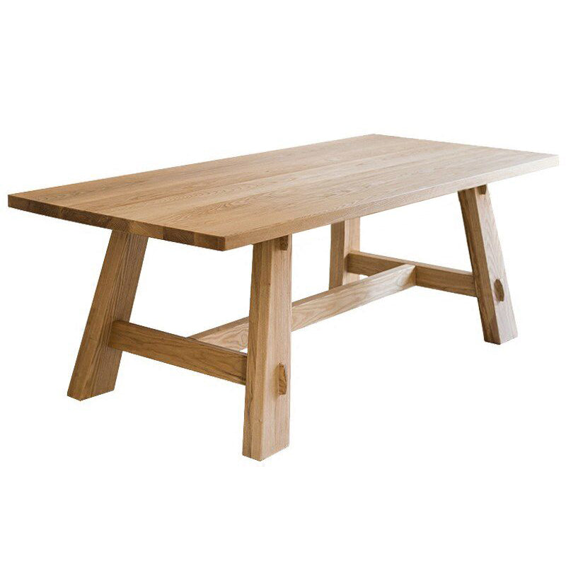 Modern Khaki Kitchen Dining Table Solid Wood Rectangle Shape Dining Table with Trestle Base